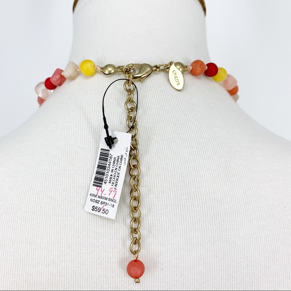 Chico’s Kira Warm Multi Bead Necklace Gold Charm Boho Statement Long Layering - Picture 5 of 7